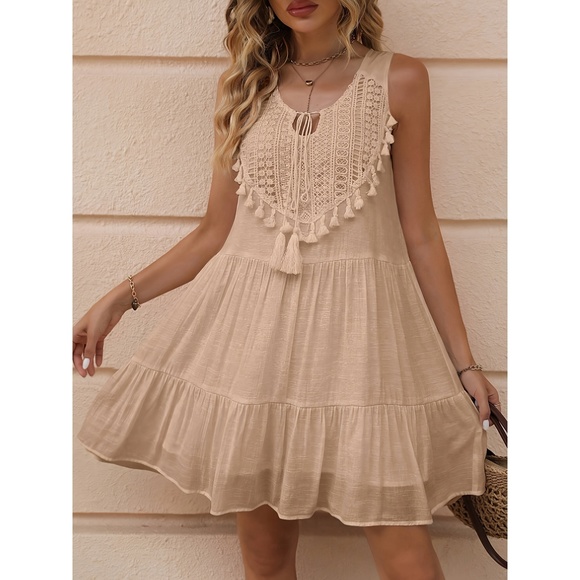 [Fringe trimmed dress] Fringe trimmed dress | Cat's ears (Steamed cat-ear shaped - Picture 1 of 6